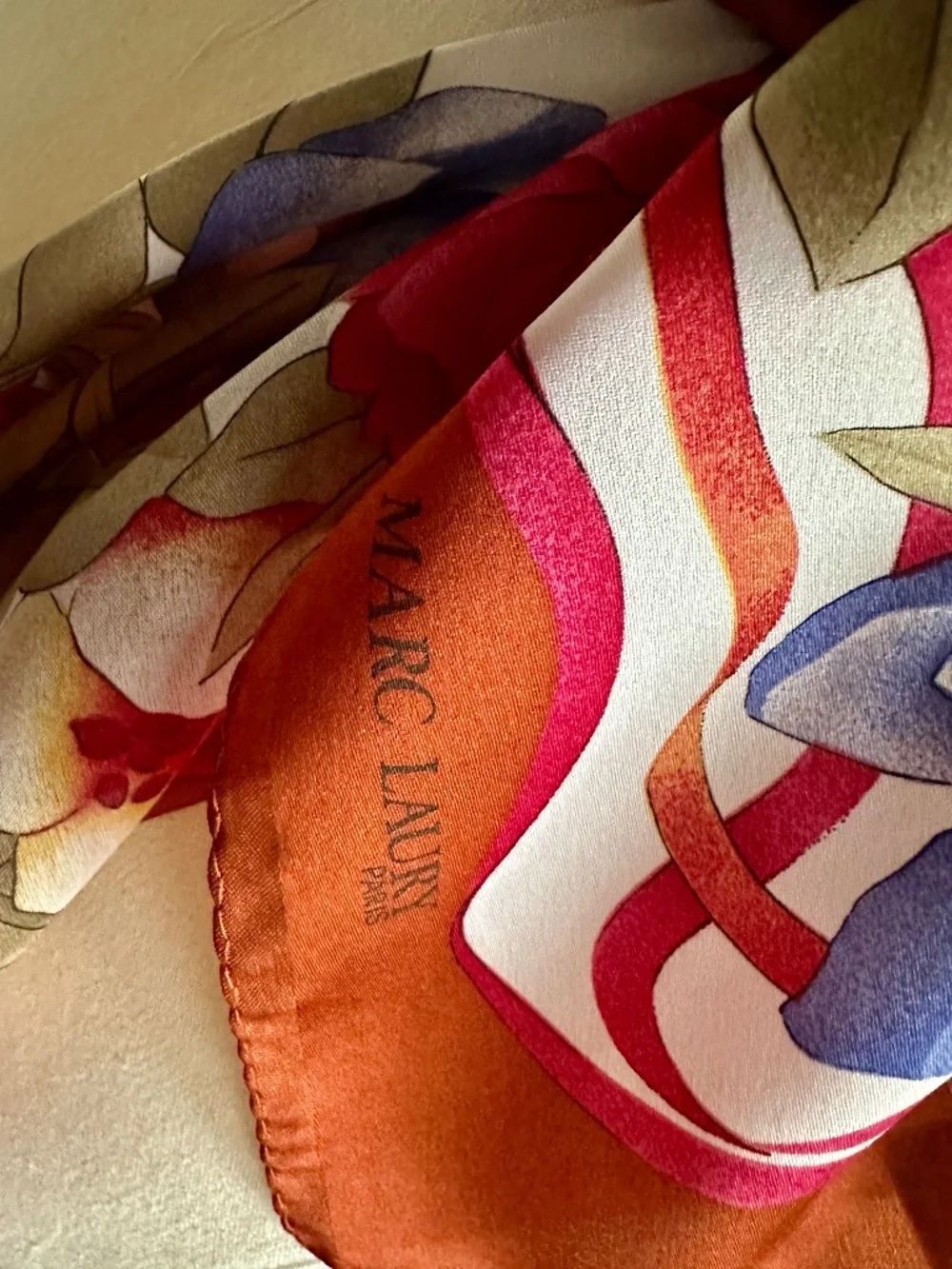 Scarf, Vintage Marc Laury Floral and Ribbons Pattern